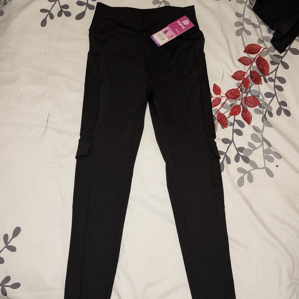 Pop Fit black cargo leggings and Pop Fit black longline style sports bra size S